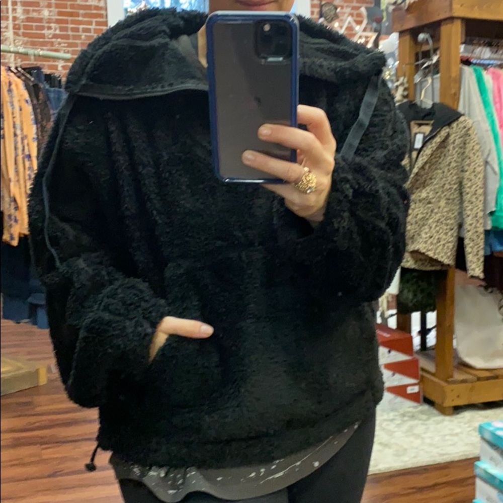 Free People Black Fleece Pullover Hoodie
